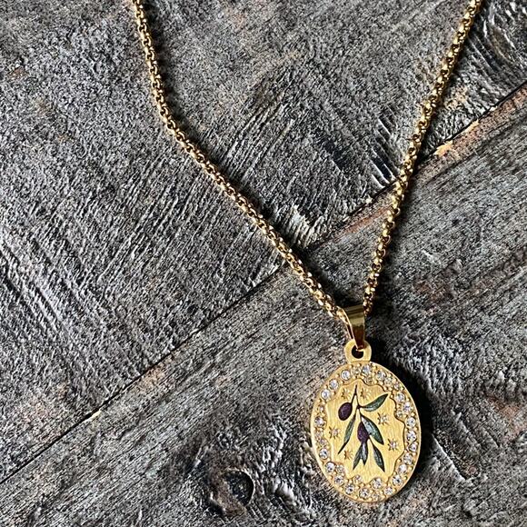 NEW Olive Branch & Rhinestone Layering Necklace - Picture 9 of 16